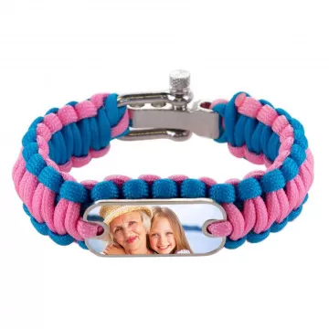 Bracelet personnalisé avec cordon tissu épais bleu et rose