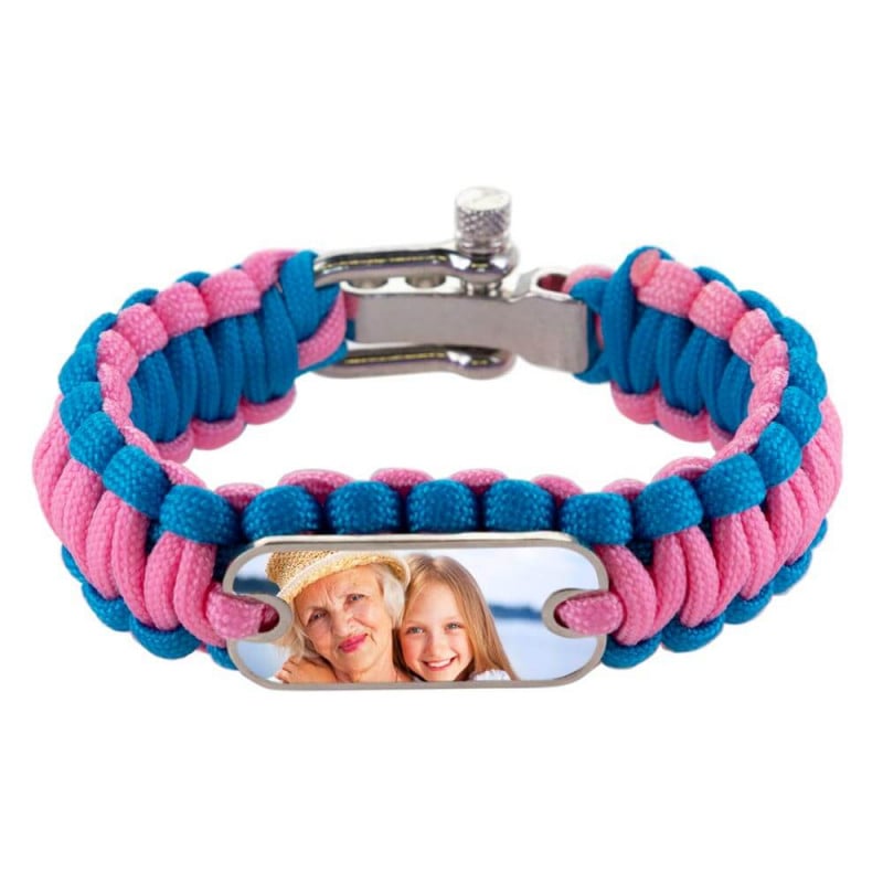 Bracelet cordon épais bleu et rose