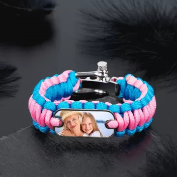 Bracelet cordon épais bleu et rose personnalisé