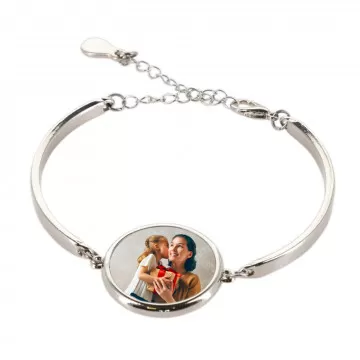 Bracelet argenté personnalisé - Bracelet photo rond