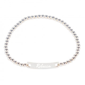 Bracelet perle avec plaque argent personnalisé gravé