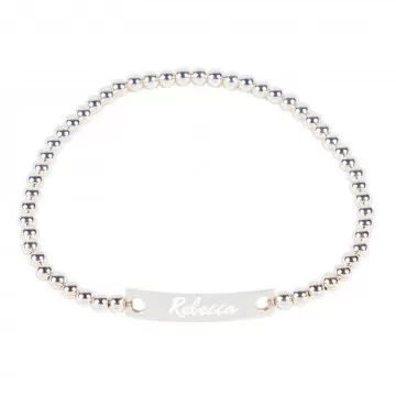 Bracelet perle avec plaque argent personnalisé gravé