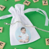 Pochon en satin blanc avec personnalisation photo