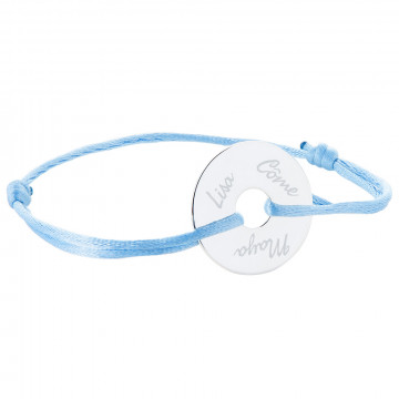Bracelet disque argent cordon bleu personnalisable