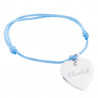Bracelet cœur argent cordon bleu gravé