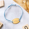 Bracelet ovale plaqué or personnalisé avec cordon bleu
