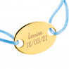 Bracelet cordon bleu avec plaque ovale plaquée or gravée