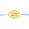 Bracelet cordon bleu avec plaque ovale gravée