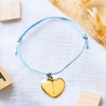 Bracelet cordon bleu avec cœur en plaqué or personnalisé