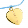 Bracelet cordon bleu avec cœur plaqué or gravé texte
