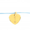 Bracelet cordon bleu avec cœur en plaqué or gravure texte