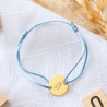 Bracelet petit rond plaqué or personnalisé avec cordon bleu