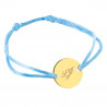 Bracelet petit rond plaqué or gravé avec cordon bleu
