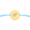 Bracelet petit rond plaqué or avec cordon bleu et personnalisé