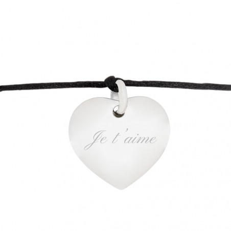 Bracelet cœur argent personnalisé cordon noir