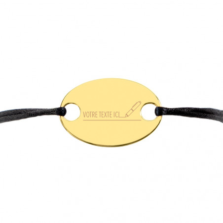 Bracelet ovale plaqué or avec cordon noir personnalisé texte