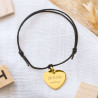 Bracelet cordon noir avec cœur plaqué or personnalisable