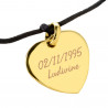 Bracelet cordon noir avec cœur plaqué or à personnaliser