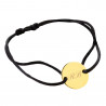 Bracelet cordon noir avec petit rond plaqué or personnalisable