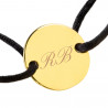 Bracelet cordon noir avec petit rond plaqué or gravé