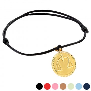 Bracelet cordon zodiaque balance plaqué or avec personnalisation