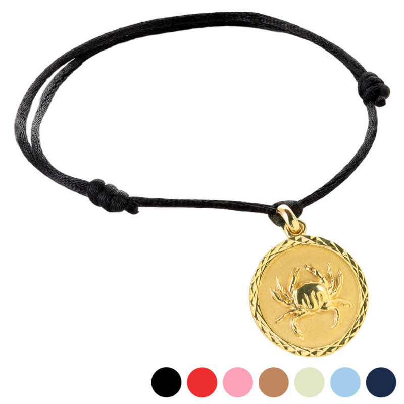 Bracelet cordon astrologique cancer plaqué or personnalisable