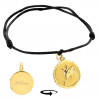 Bracelet cordon avec médaillon rond Sagittaire plaqué or gravure texte