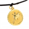 Bracelet cordon coloré avec médaillon rond Sagittaire plaqué or