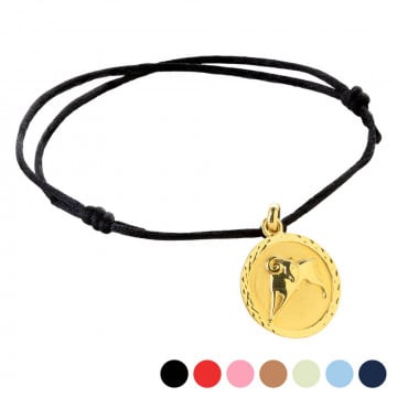 Bracelet zodiaque Bélier plaqué or avec cordon coloré et gravure texte