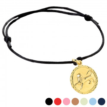 Bracelet cordon du signe du Lion plaqué or à personnaliser