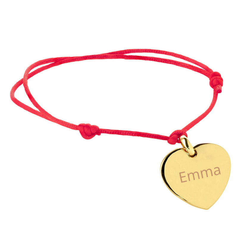 Bracelet cordon rouge avec cœur plaqué or personnalisé