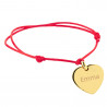 Bracelet cordon rouge avec cœur plaqué or à personnaliser