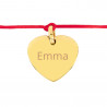 Bracelet cordon rouge avec cœur plaqué or texte à graver