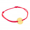 Bracelet petit rond plaqué or gravé avec cordon tissu rouge