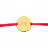 Bracelet petit rond plaqué or à graver avec cordon tissu rouge