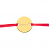 Bracelet petit rond plaqué or avec cordon tissu rouge