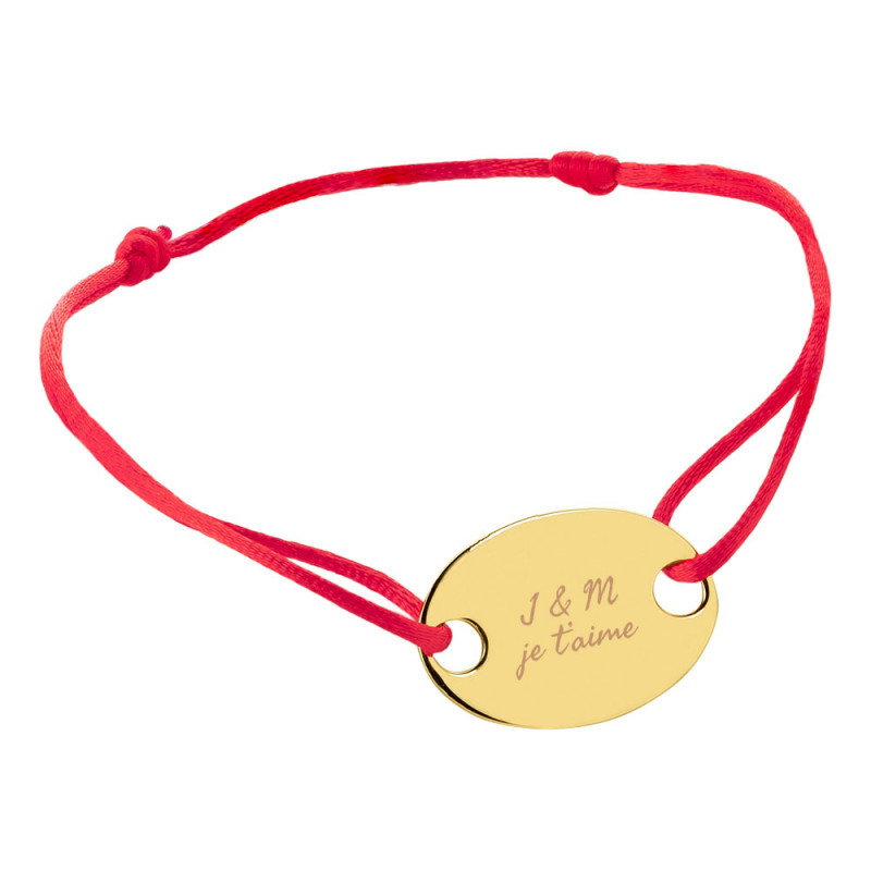 Bracelet ovale plaqué or avec cordon rouge à personnaliser