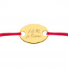 Bracelet ovale plaqué or avec cordon rouge gravure texte