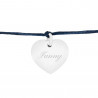 Bracelet cœur en argent gravé avec cordon bleu marine