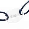 Bracelet cordon bleu foncé avec plaque ovale en argent gravure texte
