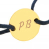 Bracelet cordon bleu foncé avec petit rond plaqué or personnalisable