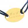 Bracelet cordon bleu marine avec plaque ovale à graver en plaqué or