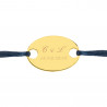 Bracelet cordon bleu marine avec plaque ovale en plaqué or