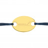 Bracelet cordon bleu foncé avec plaque ovale en plaqué or