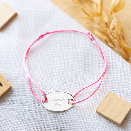 Bracelet rose avec plaque ovale personnalisable