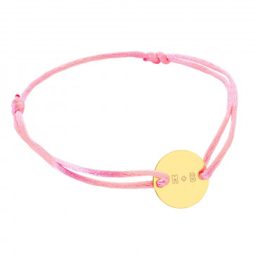 Bracelet cordon rose petit rond plaqué or personnalisé