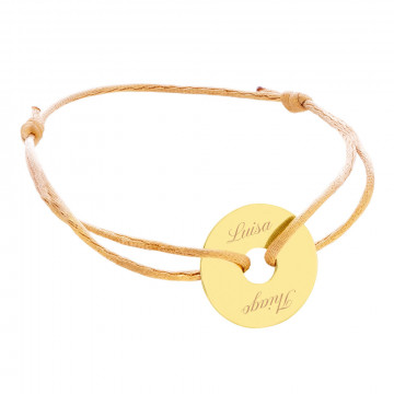 Bracelet beige avec disque en plaqué or jaune personnalisé