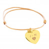 Bracelet cœur en plaqué or avec cordon beige foncé et personnalisé