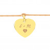 Bracelet cœur en plaqué or avec cordon beige foncé et gravure texte