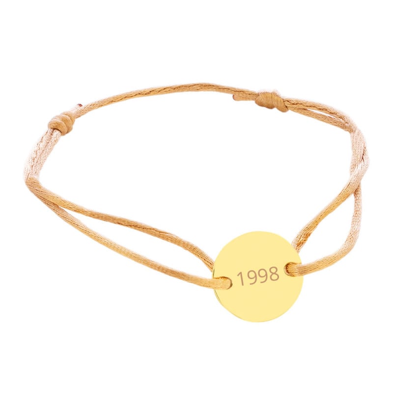 Bracelet petit rond plaqué or personnalisé avec cordon beige